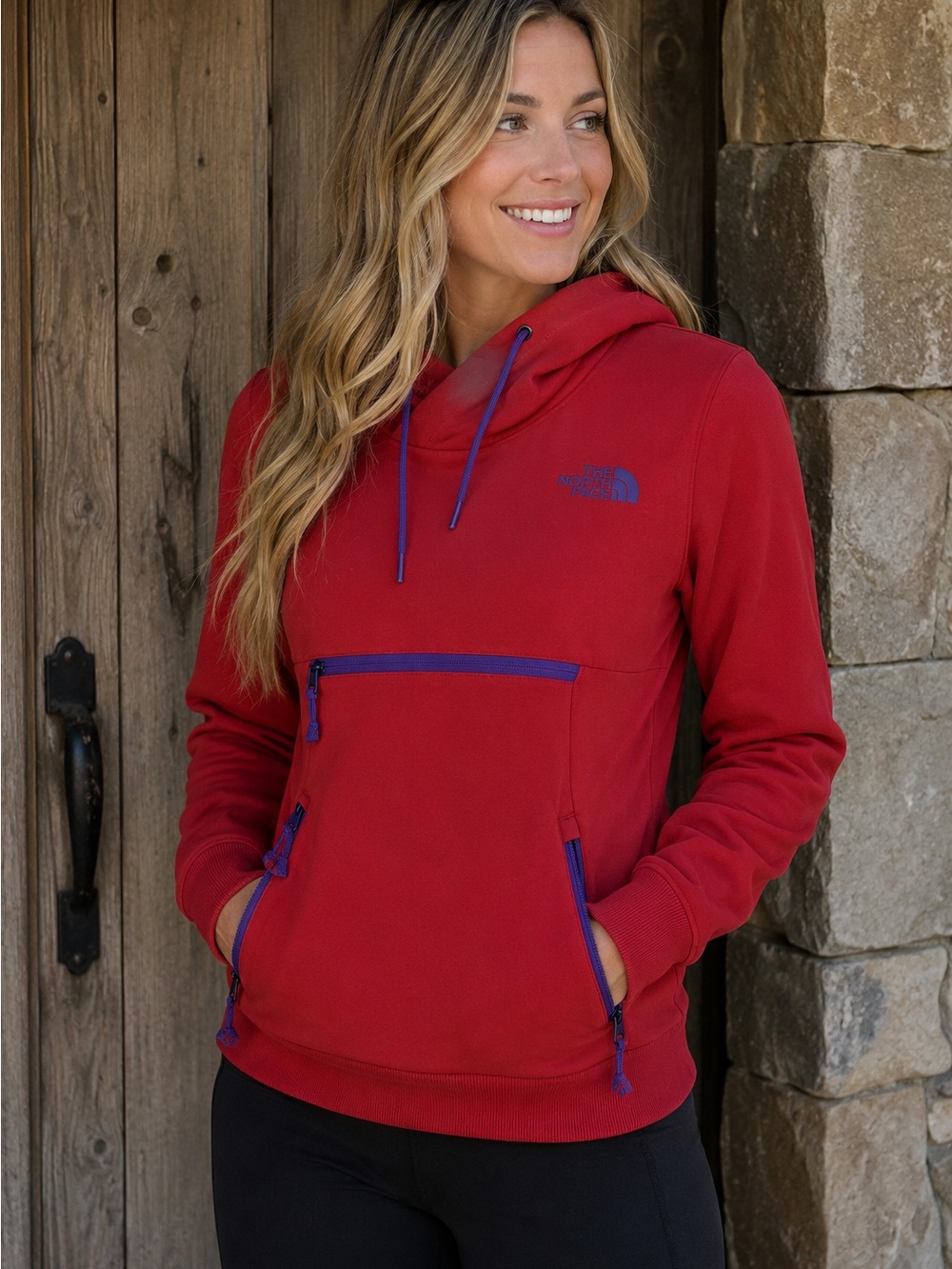 The North Face Women’s Tekno-Style Fleece Pullover Hoodie – Red/Purple – XS